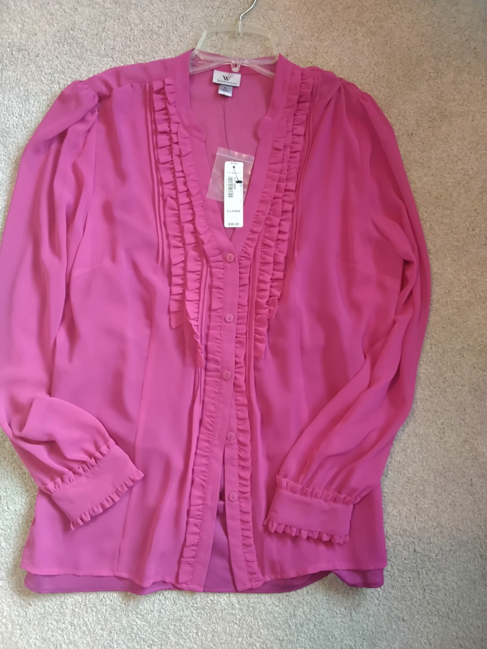 Worthington Sheer Ruffle-Trim Button Front Blouse With Camisole, Pink, XLarge